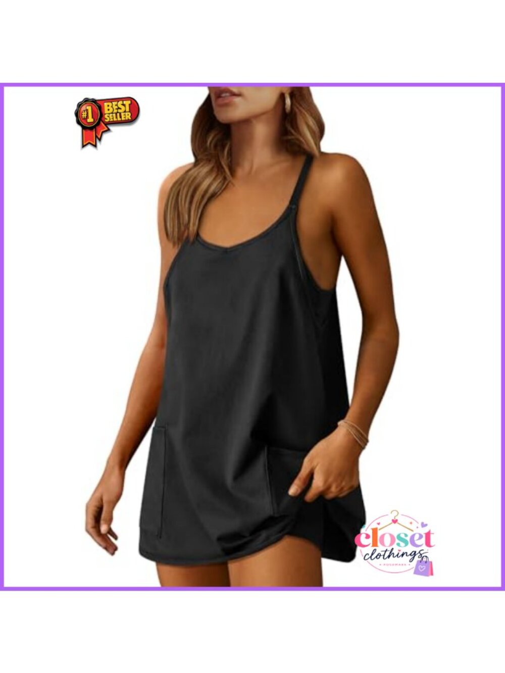 Women's V-Neck Athletic Dress Built-in Shorts Sleeveless Mini Tennis Workout